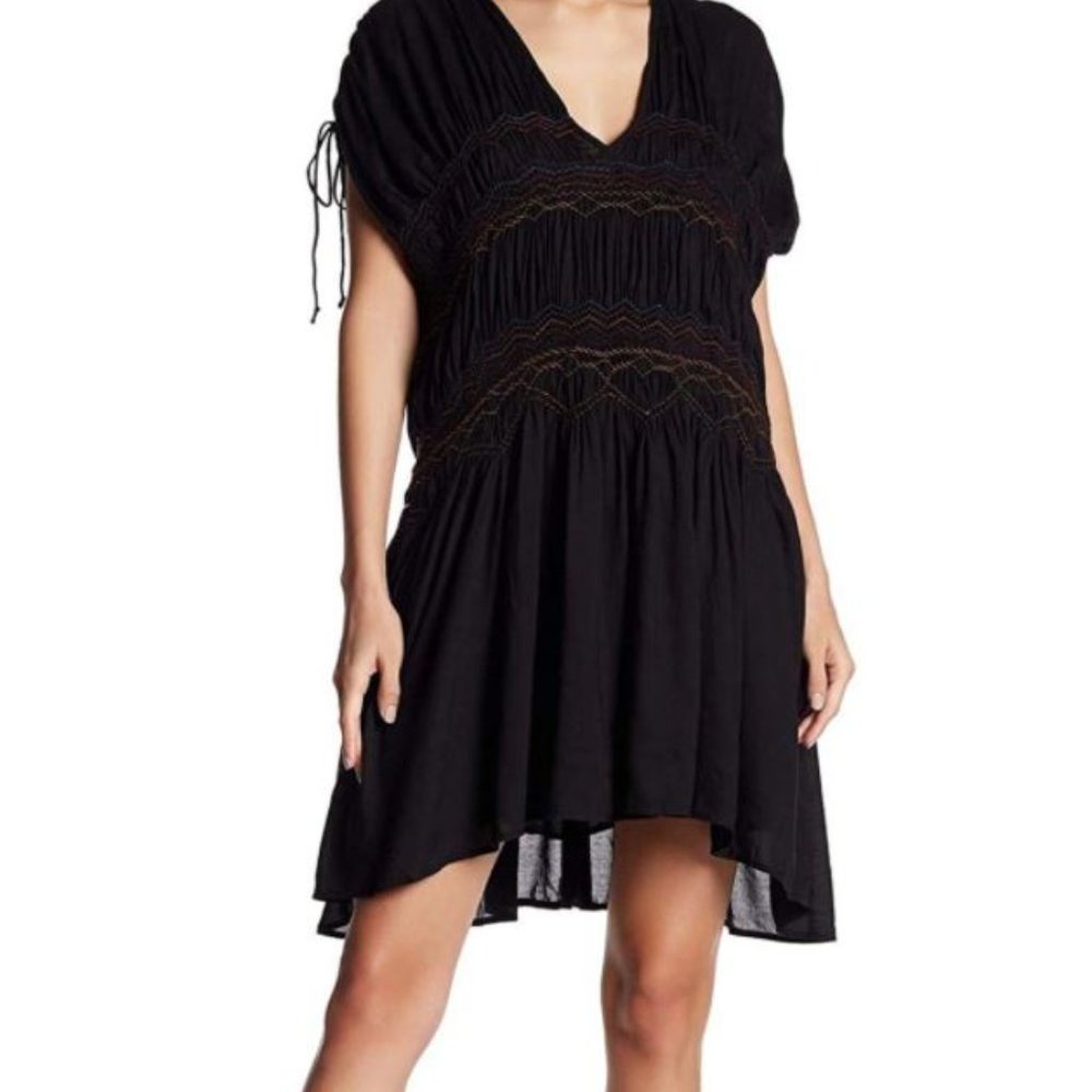 Free People Womens Embroidered Smocked Mini Dress